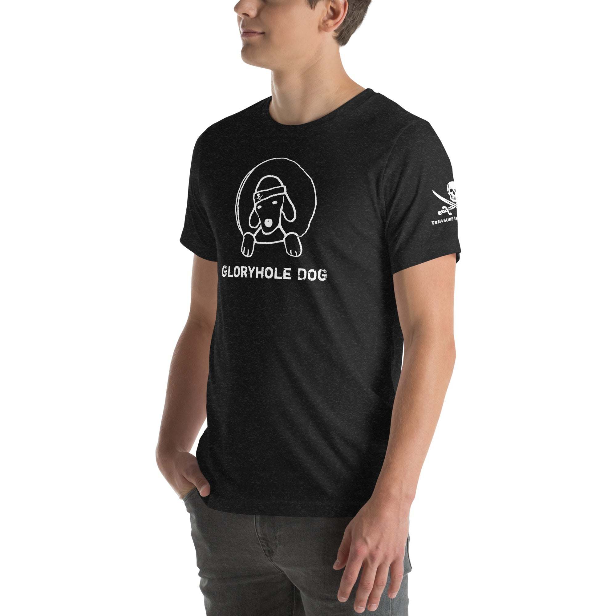 Gloryhole Dog T-shirt with playful dog graphic and bold design.