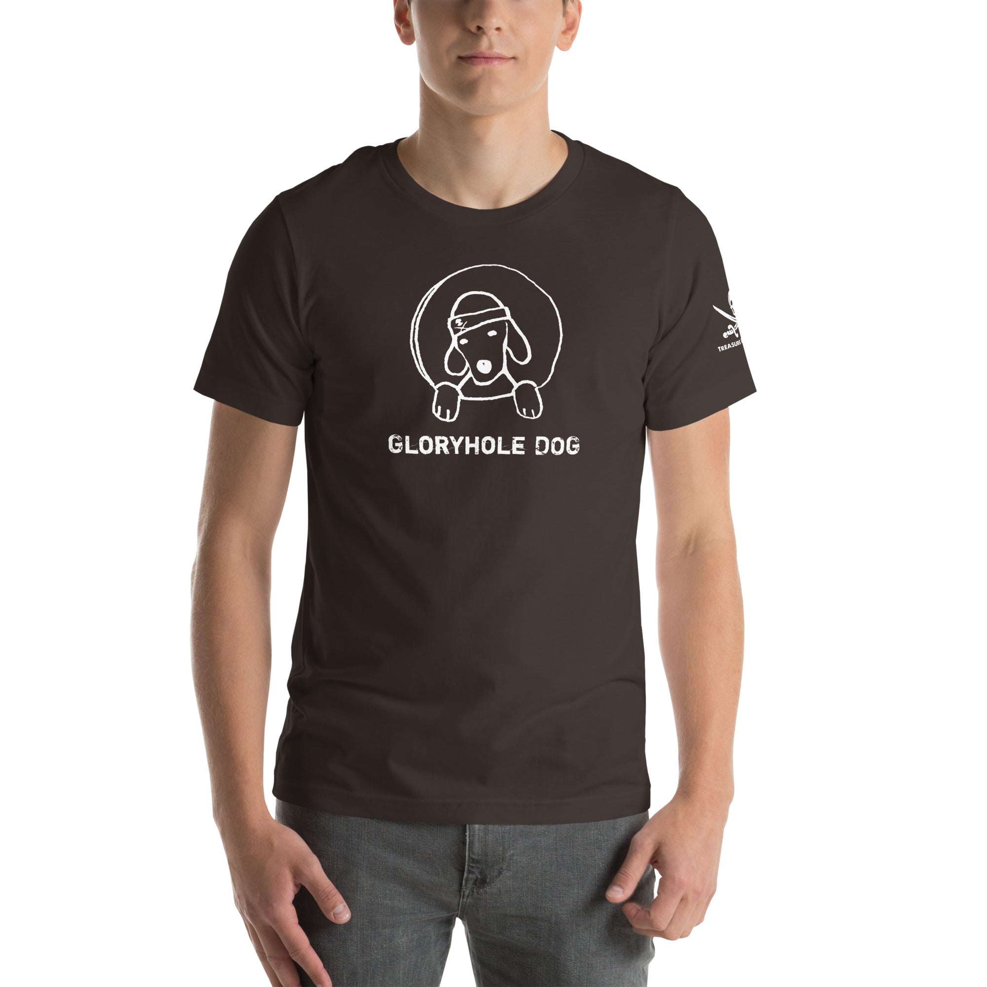 Playful Gloryhole Dog T-shirt with graphic detail.