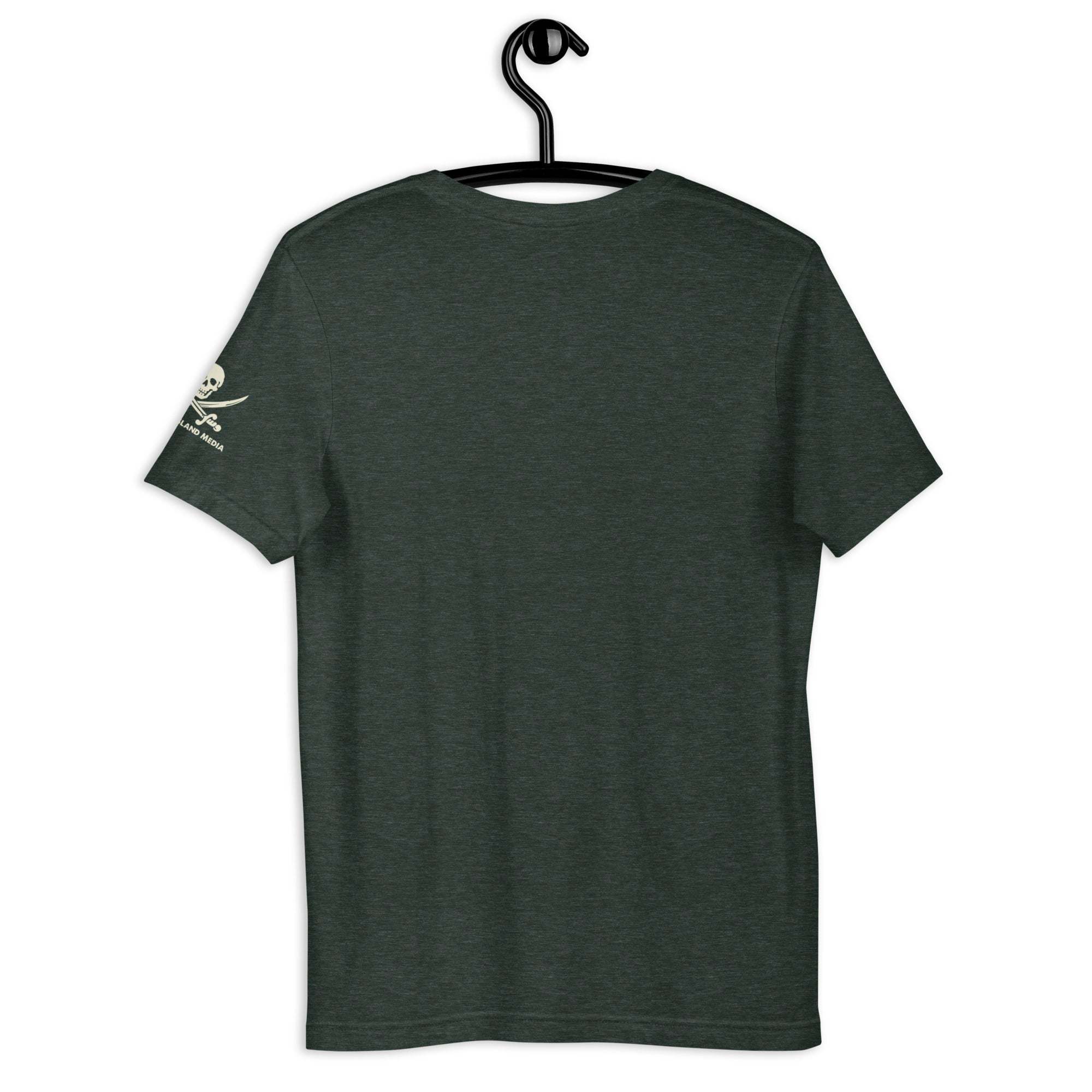 B-ONE-R T-Shirt in dark green cotton with short sleeves displayed on a hanger, featuring a small logo on the sleeve.