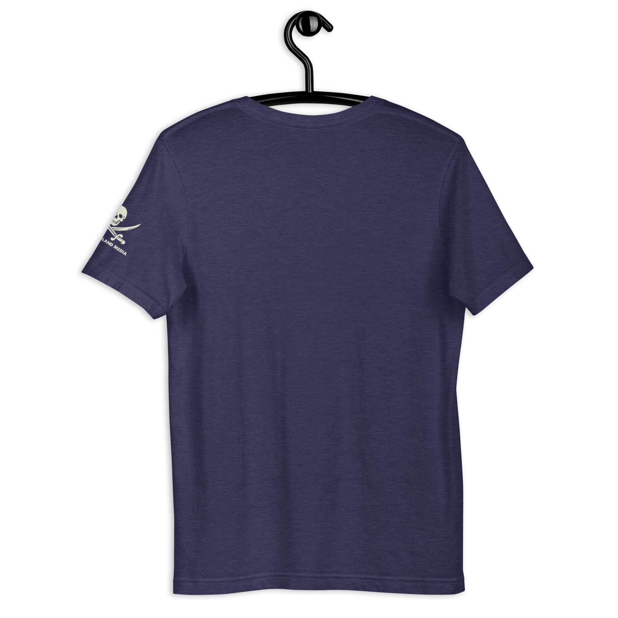 B-ONE-R T-Shirt navy blue cotton short sleeve crew neck with logo on sleeve, back view