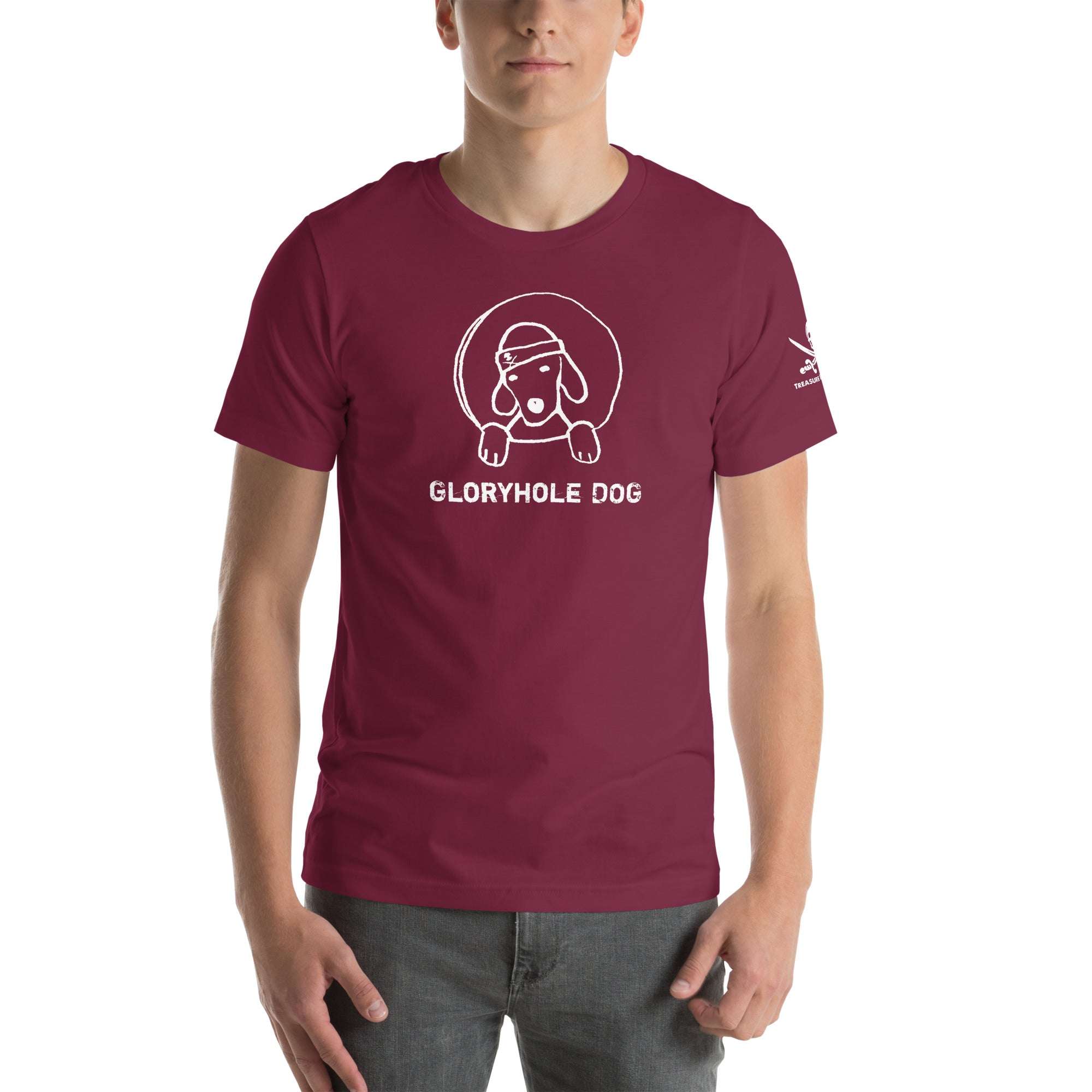 Gloryhole Dog T-shirt with playful dog graphic and crew neckline.