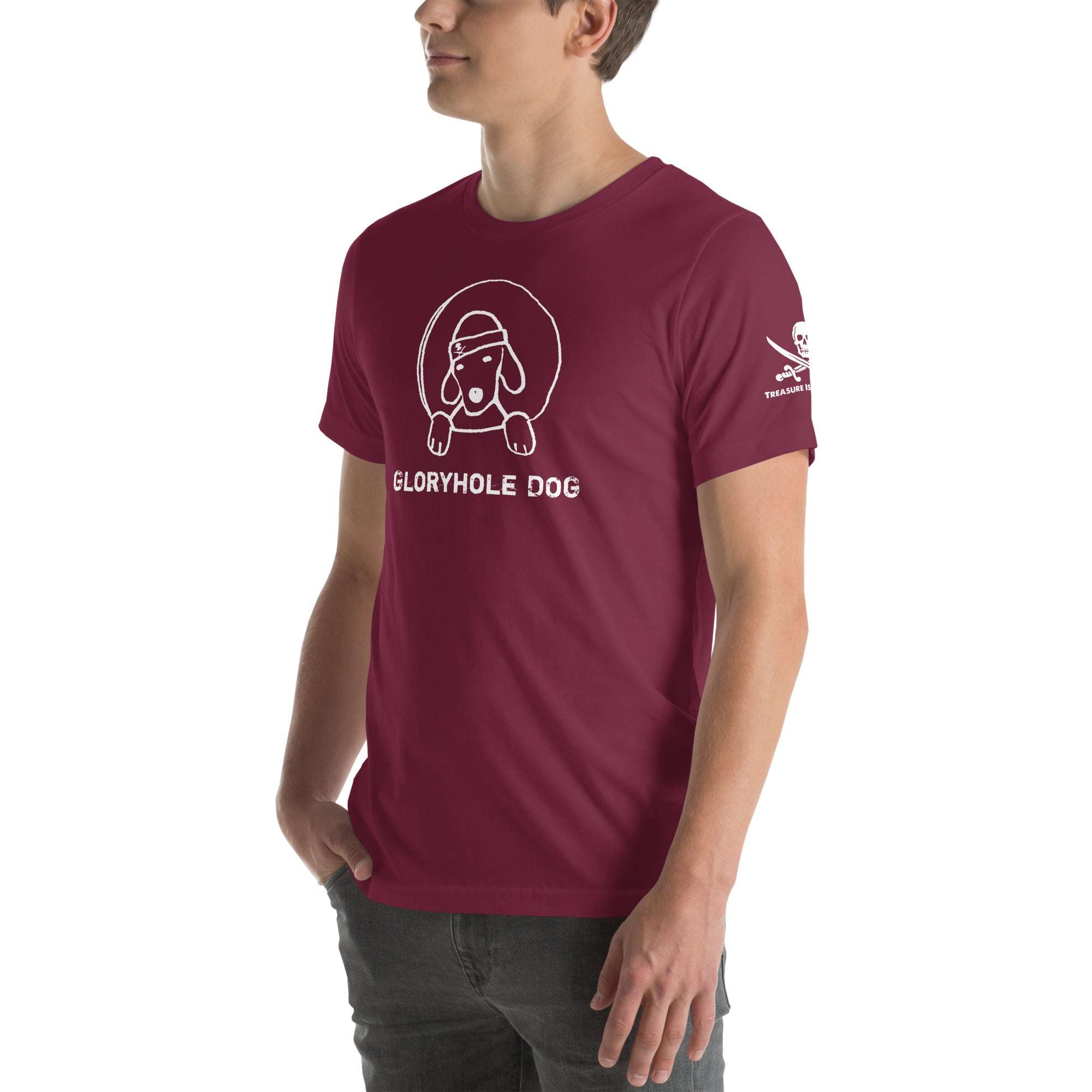 Gloryhole Dog T-shirt featuring playful dog graphic on soft cotton.