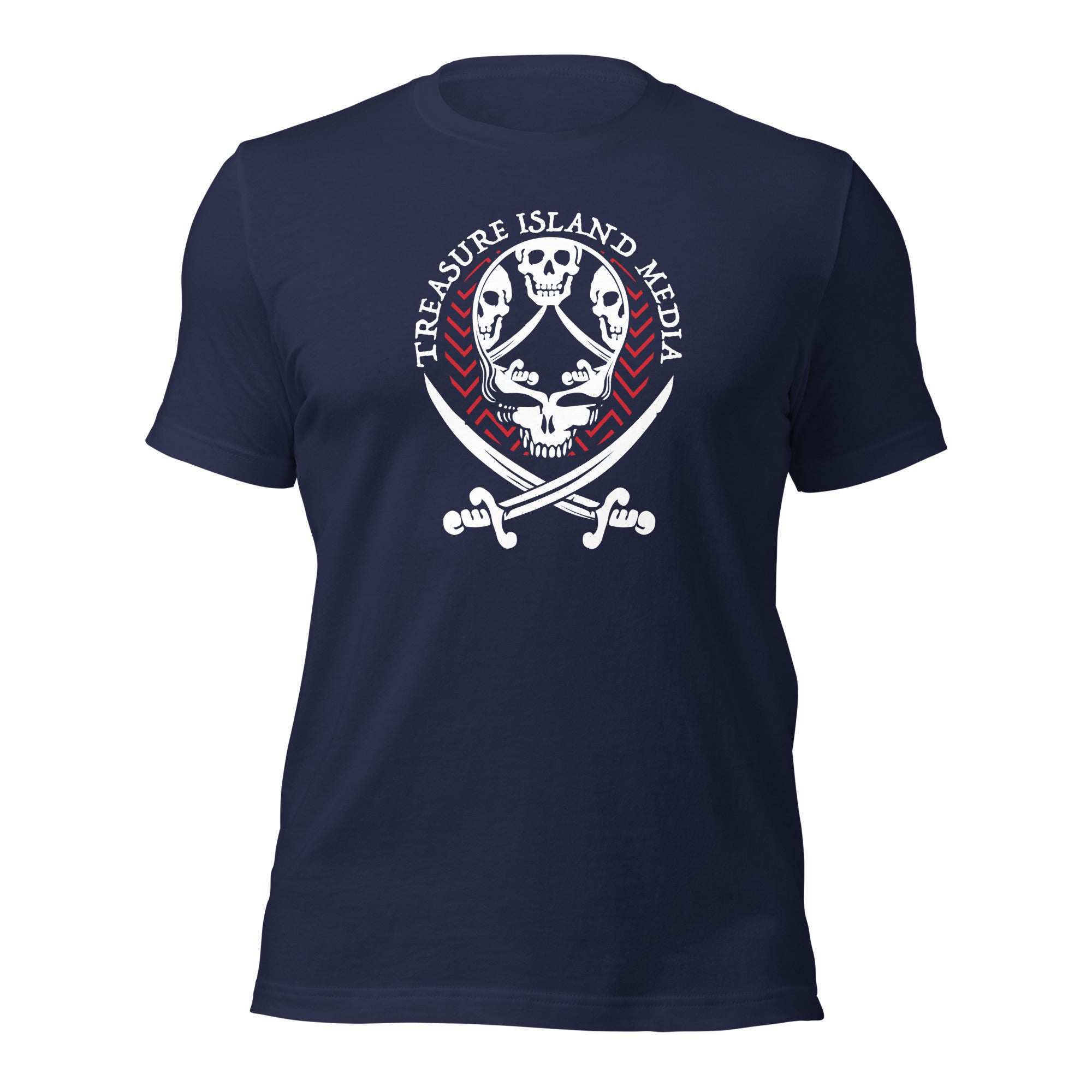 Navy blue TIM Tri-Skull T-Shirt with skull and crossbones design.