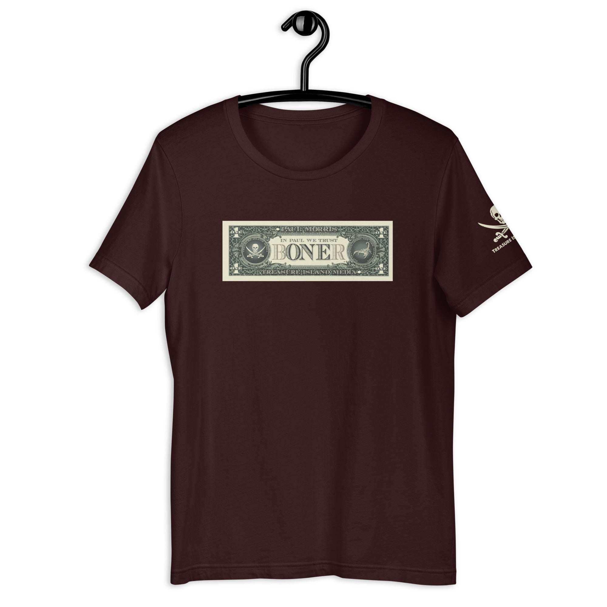 Brown B-ONE-R T-Shirt with crew neck and a dollar bill graphic featuring the B-ONE-R logo on the front.