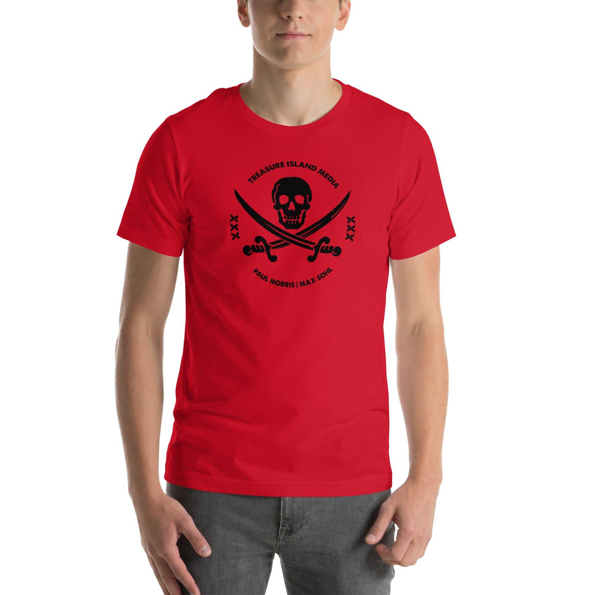 Person wearing a black logo t-shirt with TIMXXX branding.