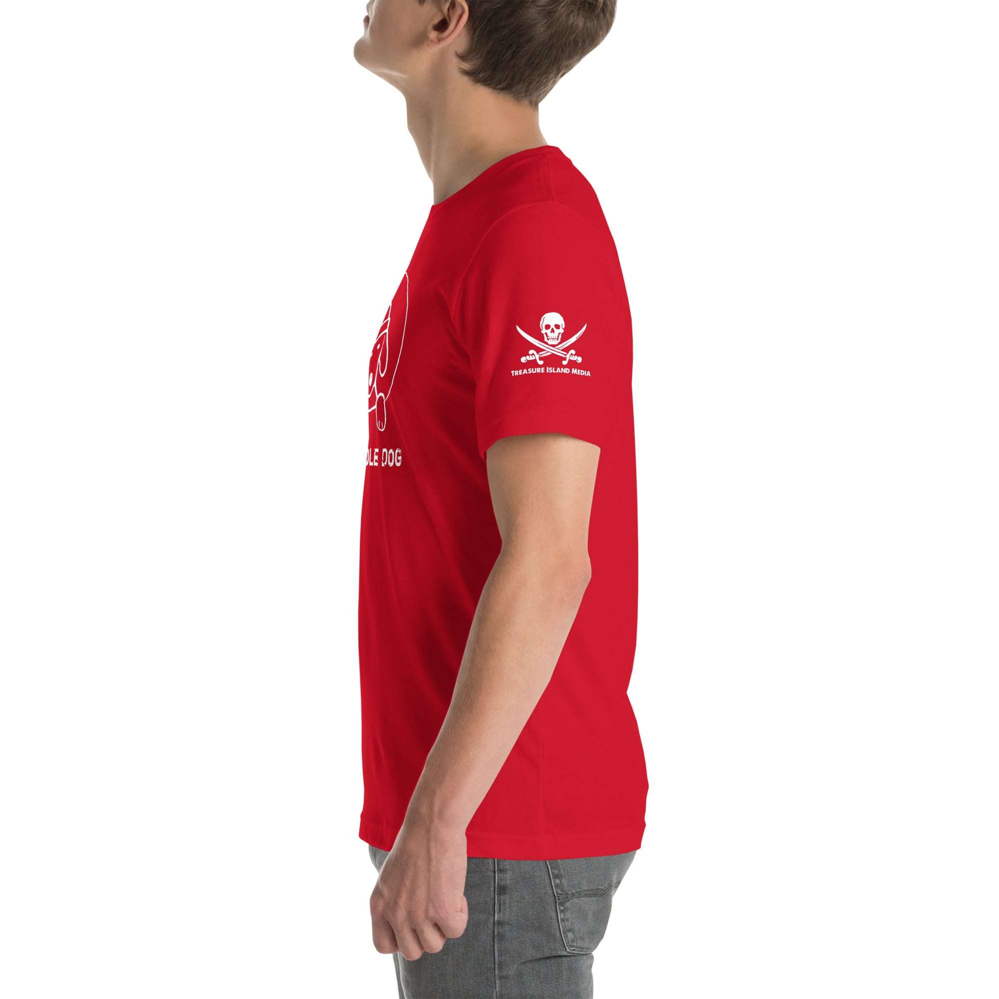 Red Gloryhole Dog T-shirt with playful dog graphic, crew neckline, and relaxed fit.
