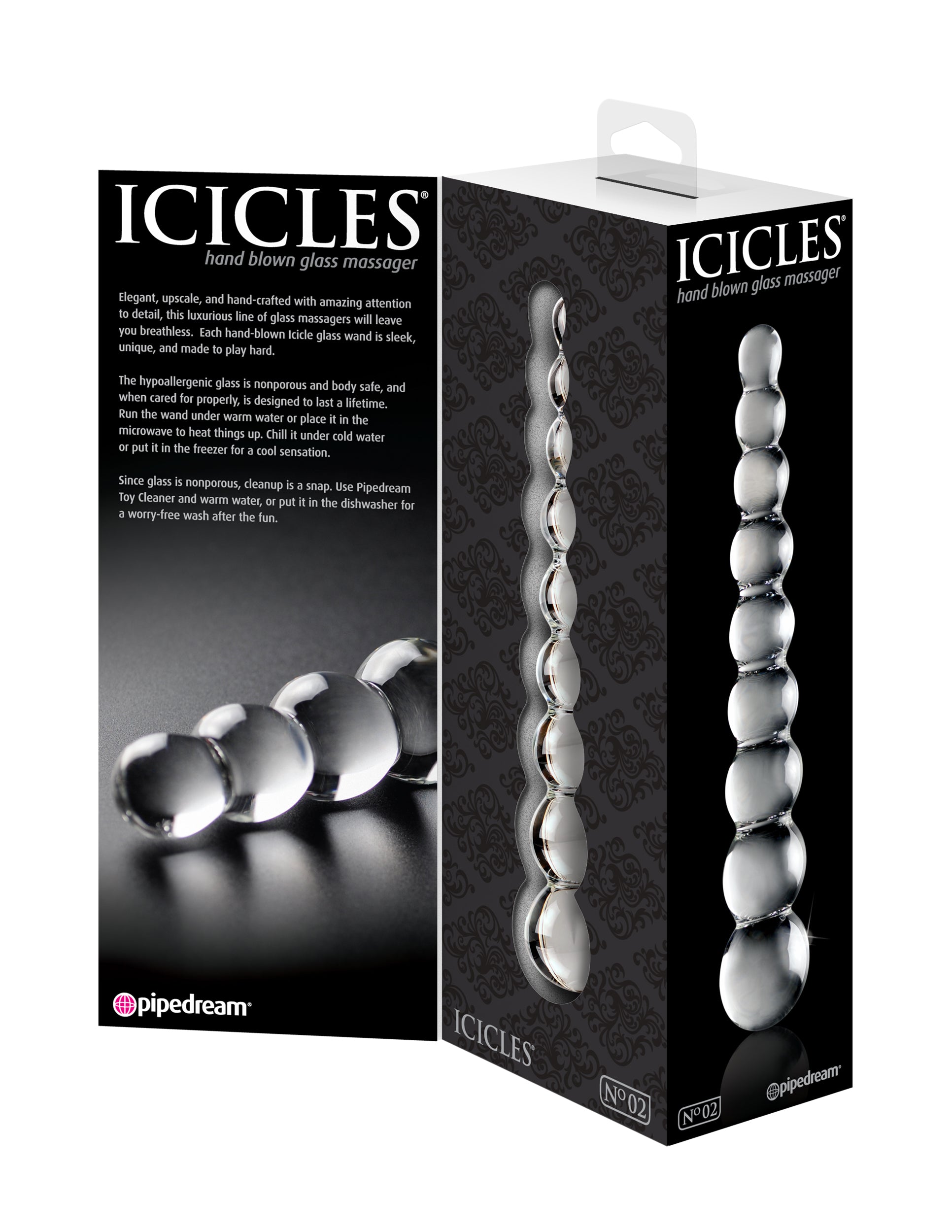 Icicles No. 2 Beaded 8.5 in. Glass Dildo Clear