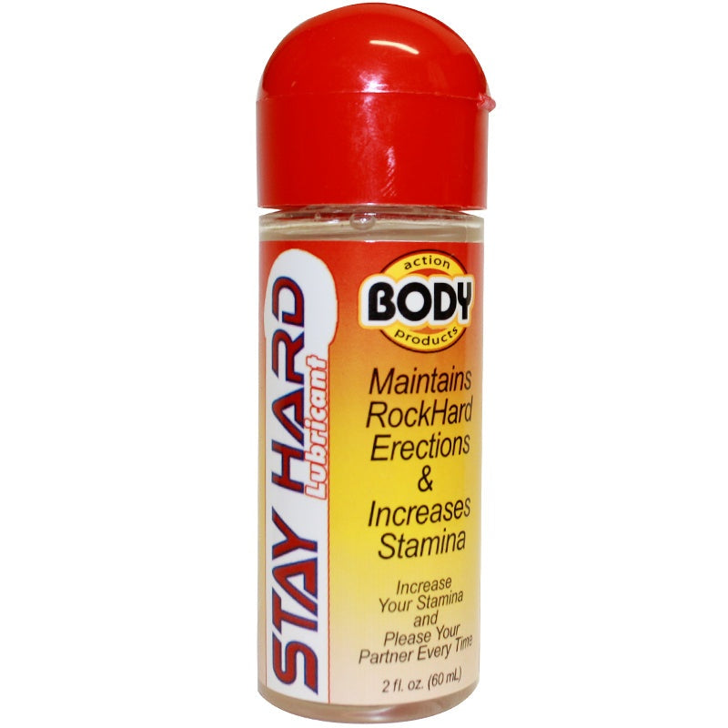 Body Action Stay Hard Lubricant 2.3oz packaging with red cap.