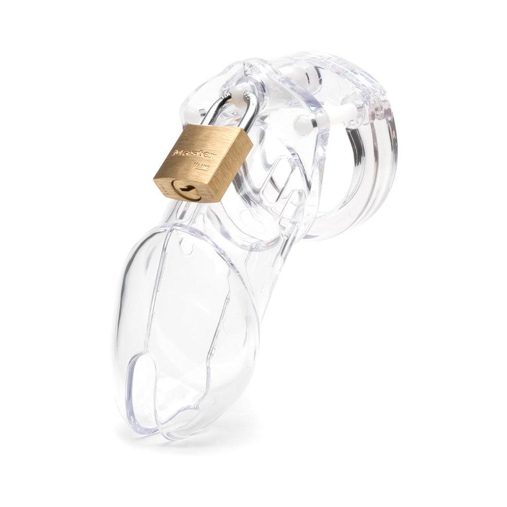 CB-6000 Clear Male Chastity device with transparent design and secure lock.