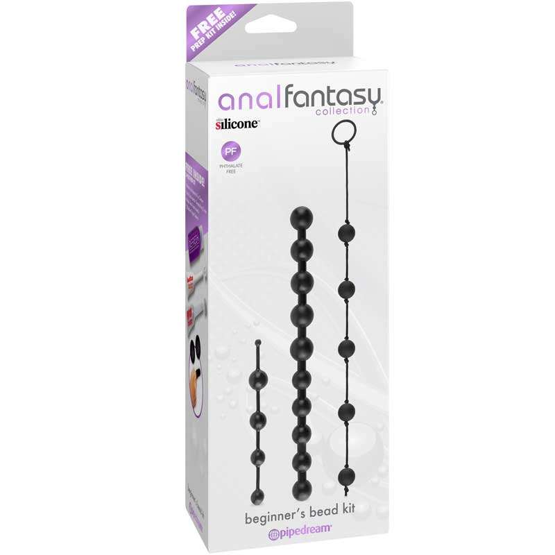 Pipedream Anal Fantasy Collection 3-Piece Silicone Beginner's Bead Kit Black packaging.
