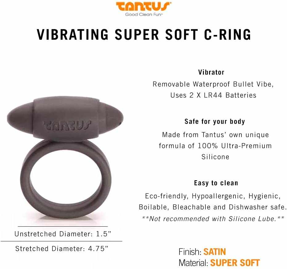 Tantus Vibrating Cock Ring - 2" Black, soft silicone sex toy with bullet vibrator.