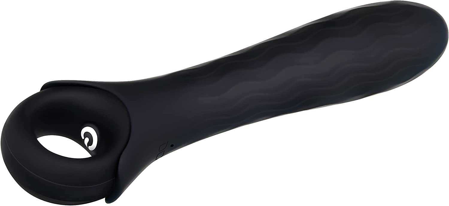 Gender X Powerhouse black silicone ring handle vibrator with textured shaft and LED buttons