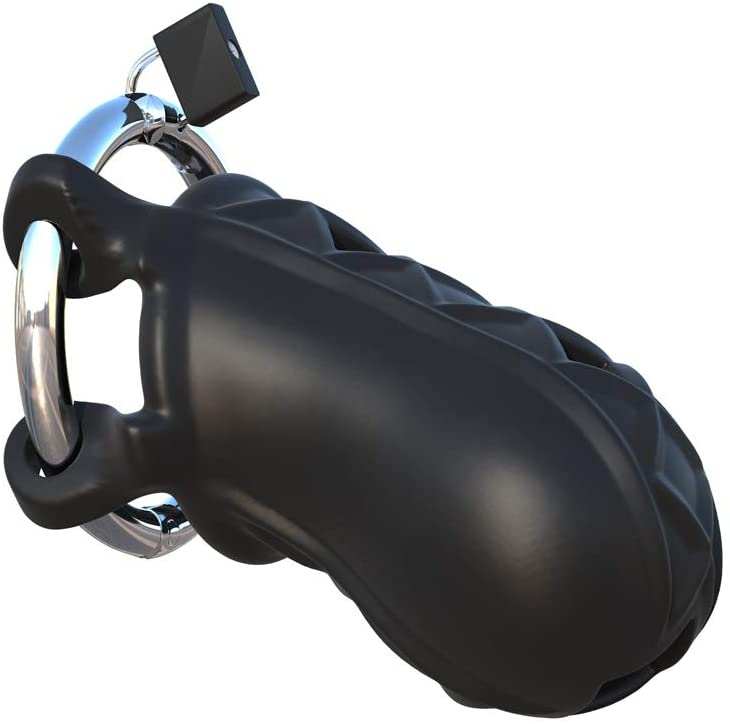 C-Ringz Extreme Silicone cock blocker made of durable black silicone with metal ring and lock for enhanced sexual performance