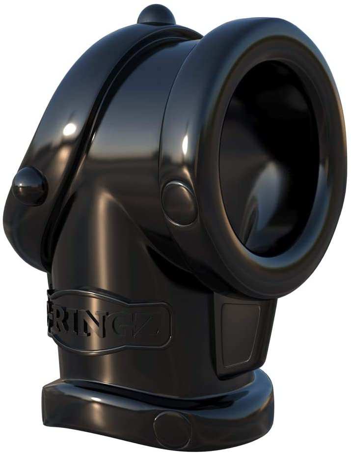 Black C-Ringz Cock Pipe with integrated ball stretcher made of flexible silicone for enhanced pleasure.