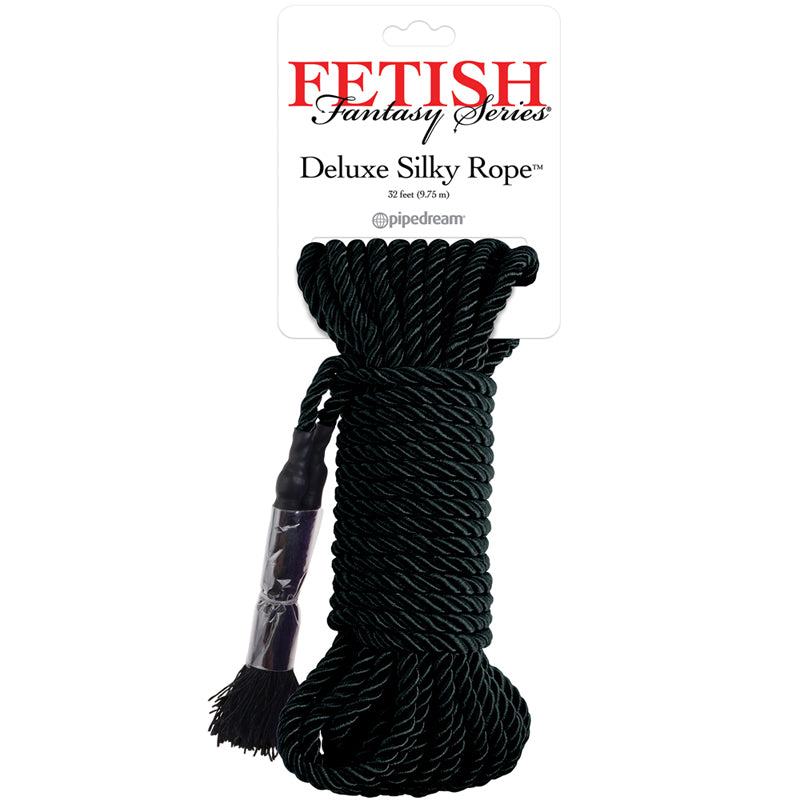 Fetish Fantasy Series Deluxe Silky Rope 32 ft black sensual restraint play rope