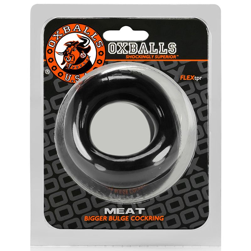 OxBalls Meat Padded Cockring Black in packaging, high-quality silicone, sleek design.