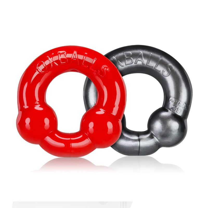 OxBalls 2-Pack Cockring, Steel & Red, for enhanced performance and pleasure.