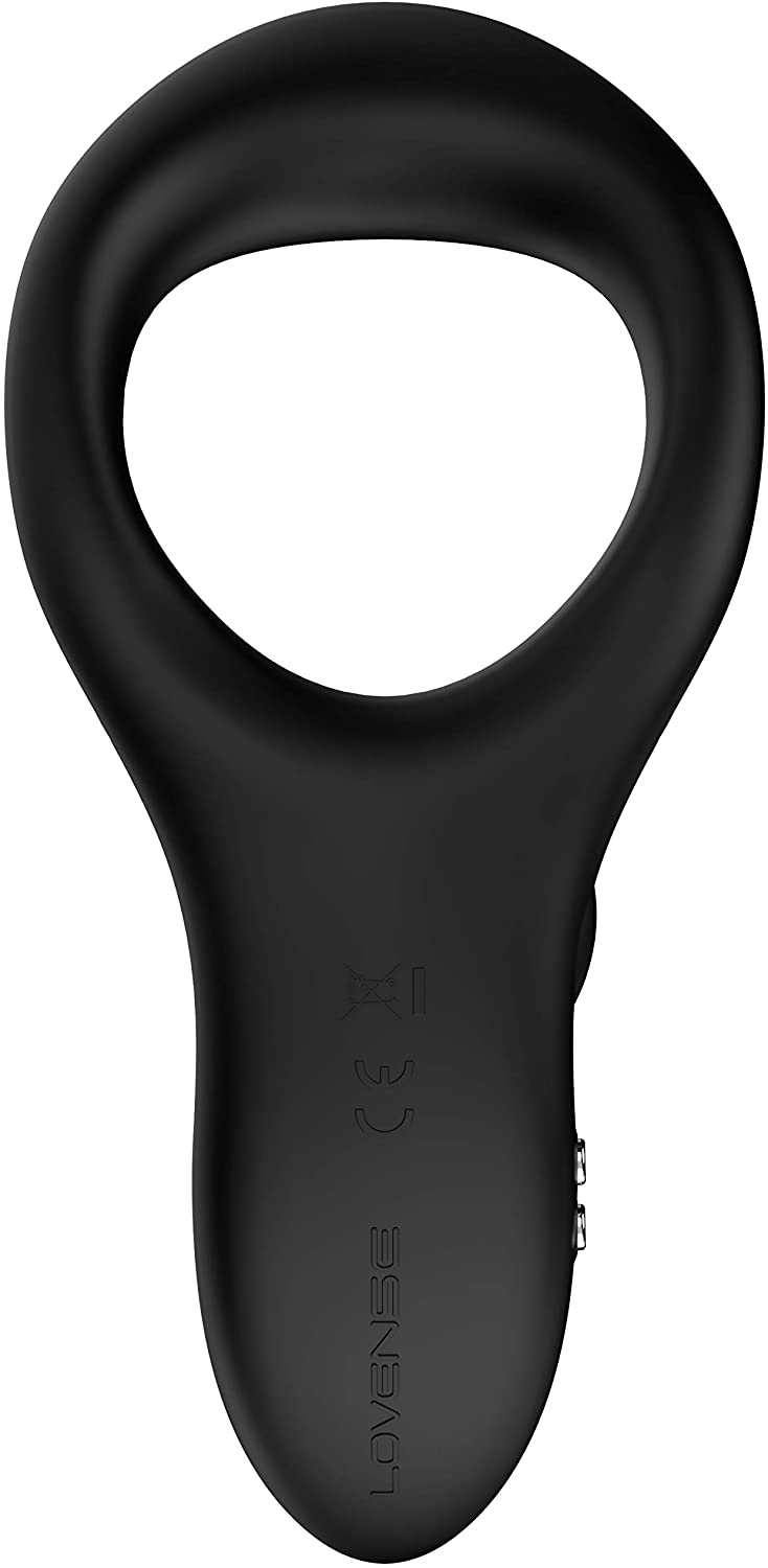 Lovense Diamo Cock Ring, black silicone, vibrating, adjustable fit, rechargeable, waterproof.