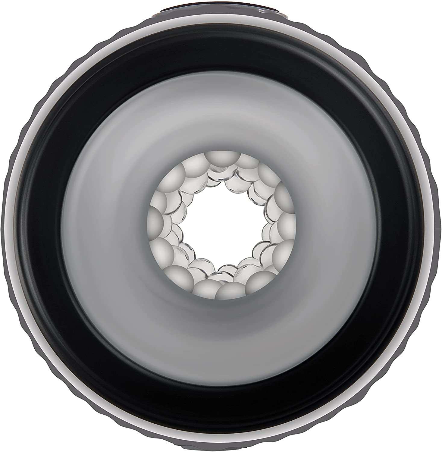 Top view of Gender X Barrel Of Fun stroker with textured interior for intense sensations