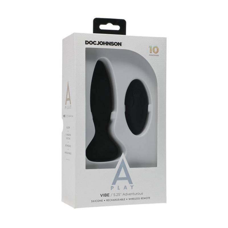 A-Play Vibe rechargeable silicone anal plug with remote in packaging by Doc Johnson