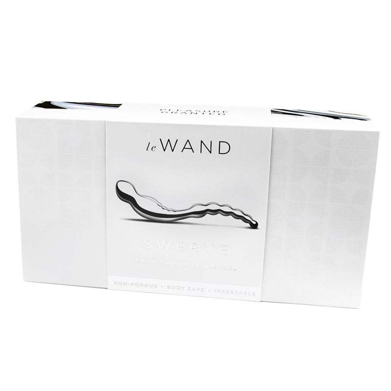 Le Wand Swerve Stainless Steel Massager in packaging.