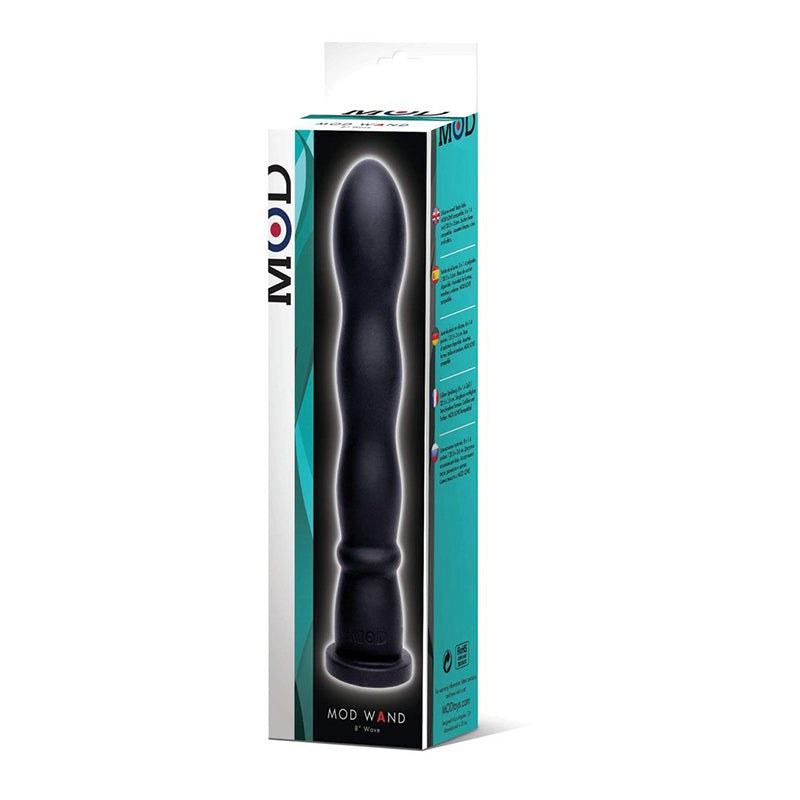 MOD Wand Silicone massager with smooth, ribbed, and wave textures in ergonomic, waterproof design.