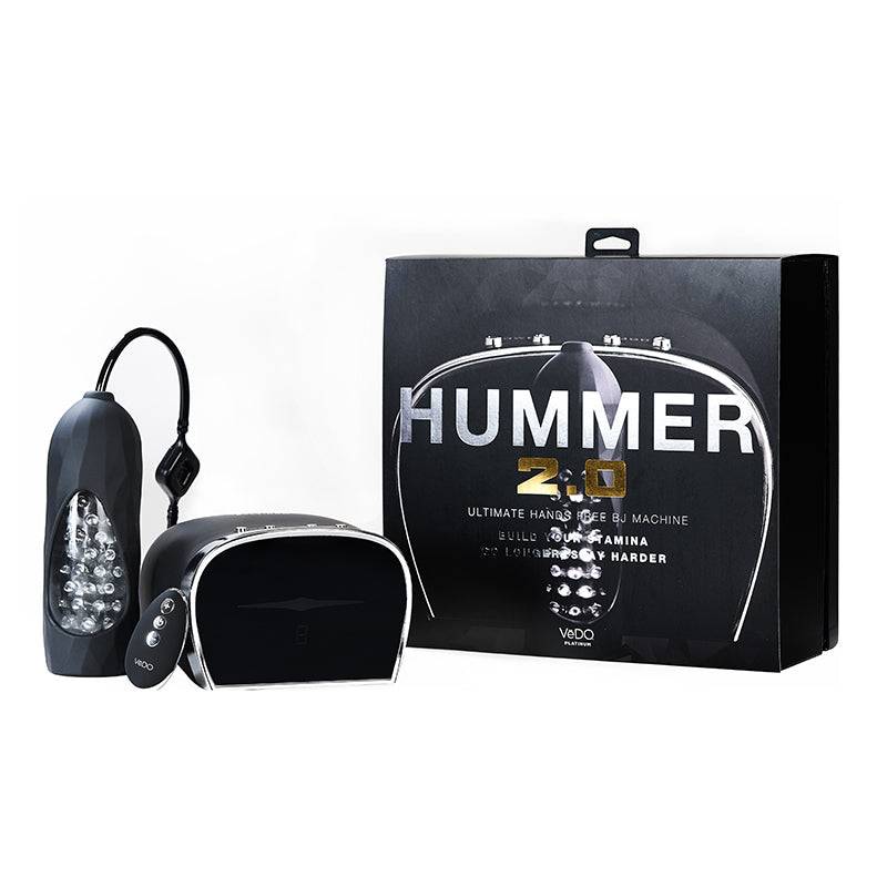 Vedo Hummer 2.0 powerful dual stimulation vibrator with flexible shaft and remote control, sleek black design, waterproof and body-safe silicone.