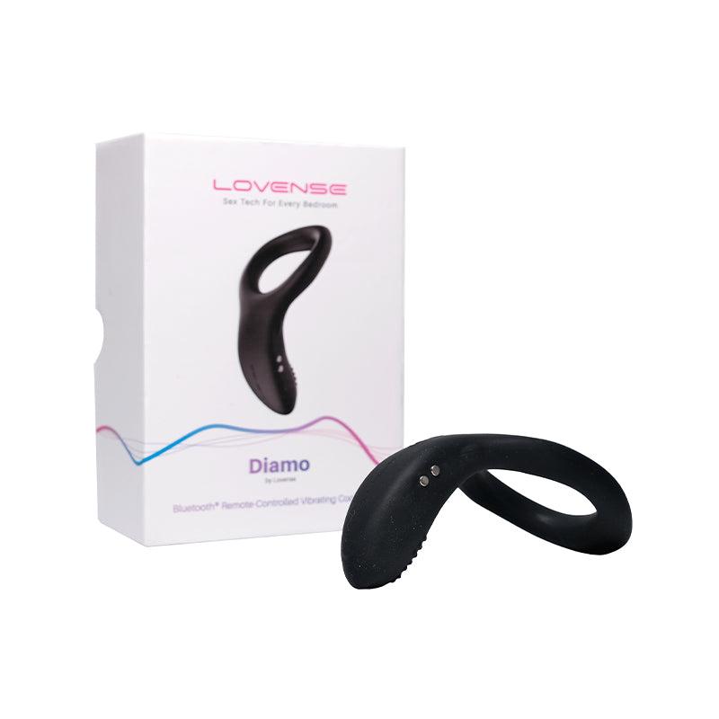 Lovense Diamo Cock Ring with packaging, premium silicone vibrating sex toy for enhanced pleasure and stamina.