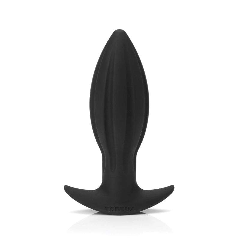 Tantus Juice Silicone Anal Plug in Black with sleek design and flared base.