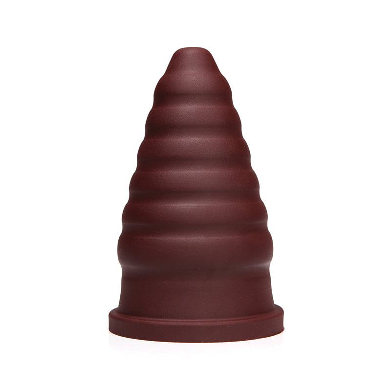Tantus Cone Ripple Firm Dildo in Garnet with rippled texture and tapered tip for enhanced stimulation.
