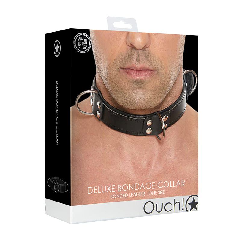 Ouch Deluxe Bondage Collar, one size, with adjustable strap and metal D-ring for BDSM play.