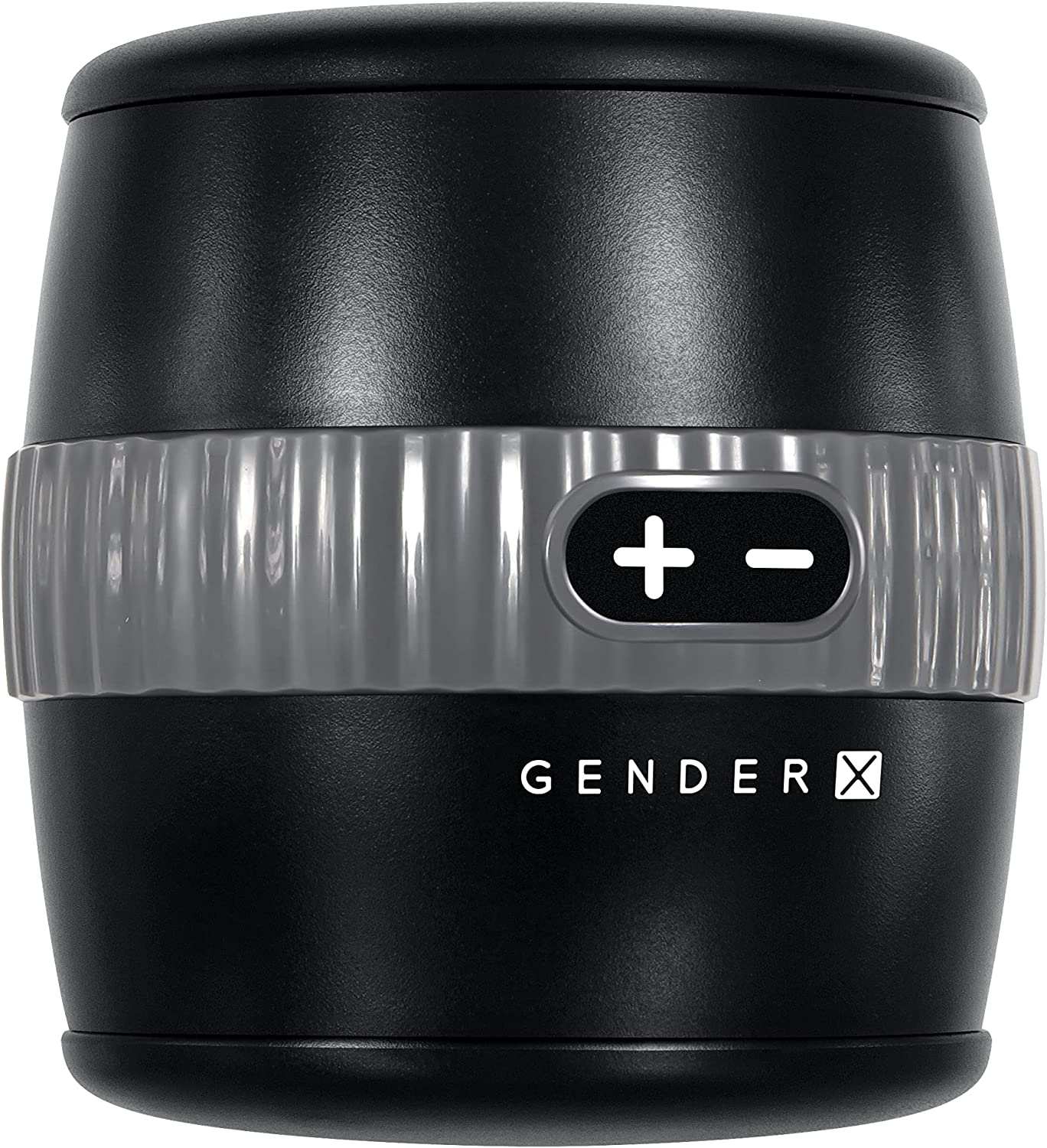 Gender X Barrel Of Fun stroker in black with textured grip and adjustable controls for versatile solo pleasure.