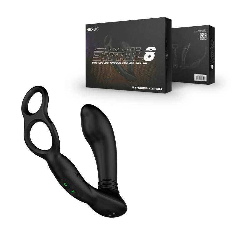 Nexus Simul8 Vibrating Anal Plug with Cock Ring, premium silicone, customizable vibration settings, adjustable fit, enhances pleasure.