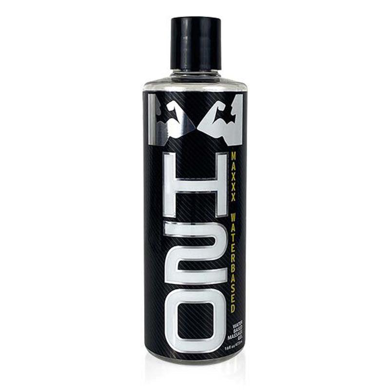 H2O Maxxx 16 oz. black water bottle with screw-on cap and bold white logo for hydration.