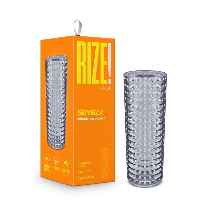 RIZE! Strokez Stimulating Stroker transparent textured male masturbator with ridges and bumps for enhanced solo pleasure