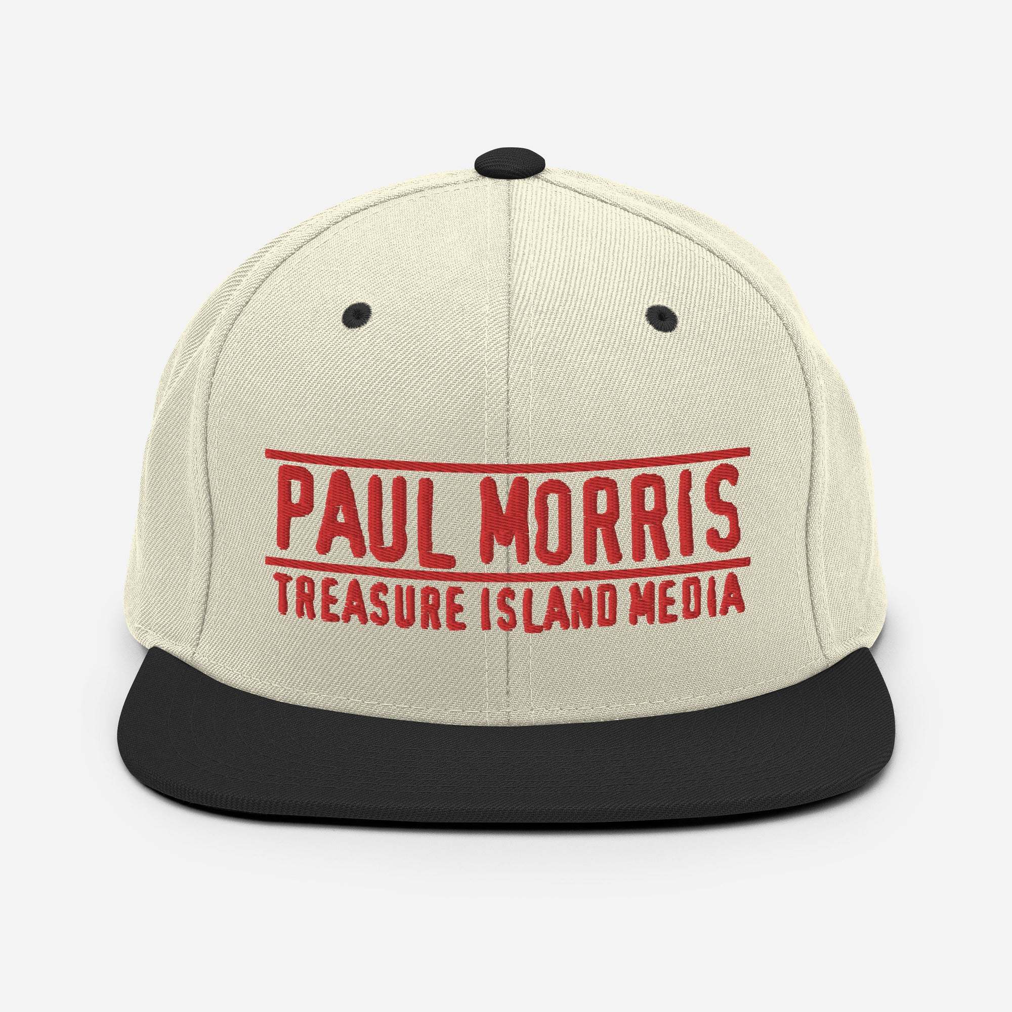 Paul Morris Edition Snapback Hat with flat brim and red logo design.
