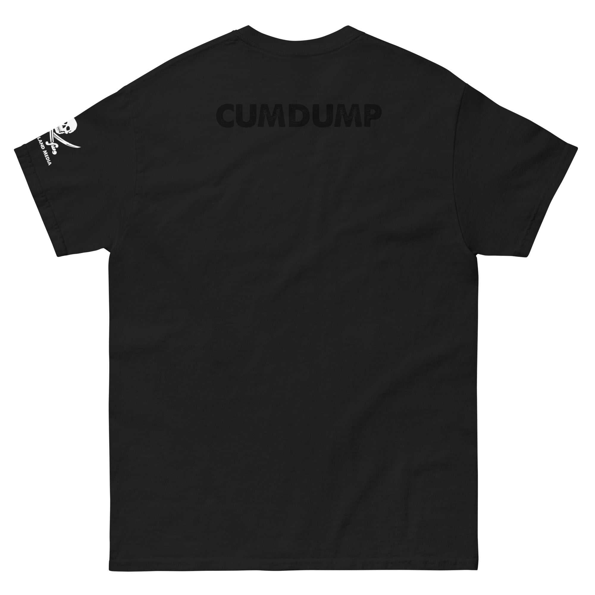 Black Cum Dump T-Shirt with logo from Treasure Island Media.