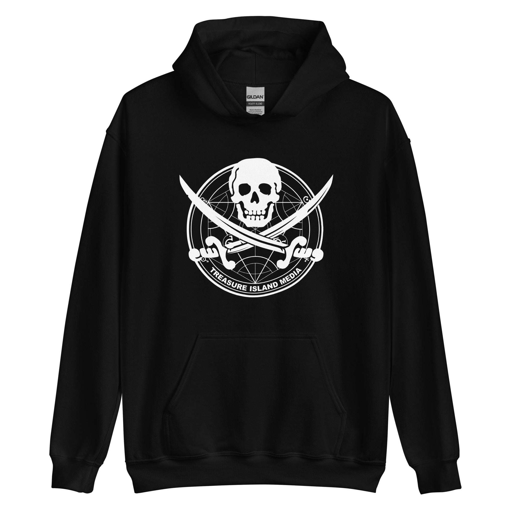 Black Sextant Hoodie with skull and crossed swords design on the front.