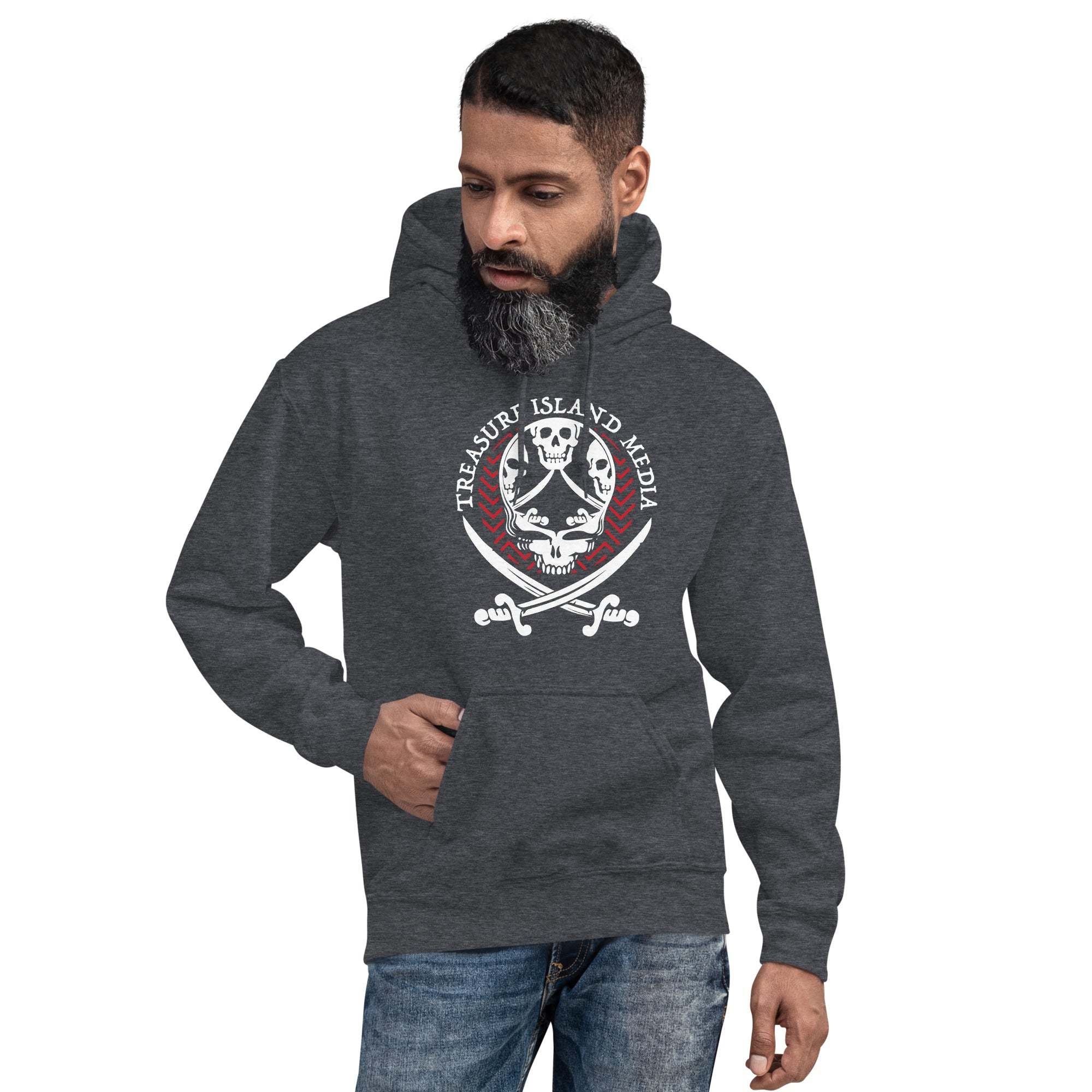 Tri-Skull Hoodie with triple skull design, edgy style by Paul Morris, comfortable and durable for everyday wear.