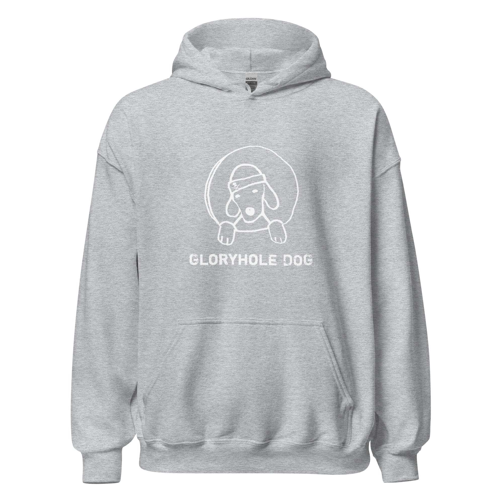 Grey gloryhole dog hoodie with a stylish print, made from a soft cotton-polyester blend.