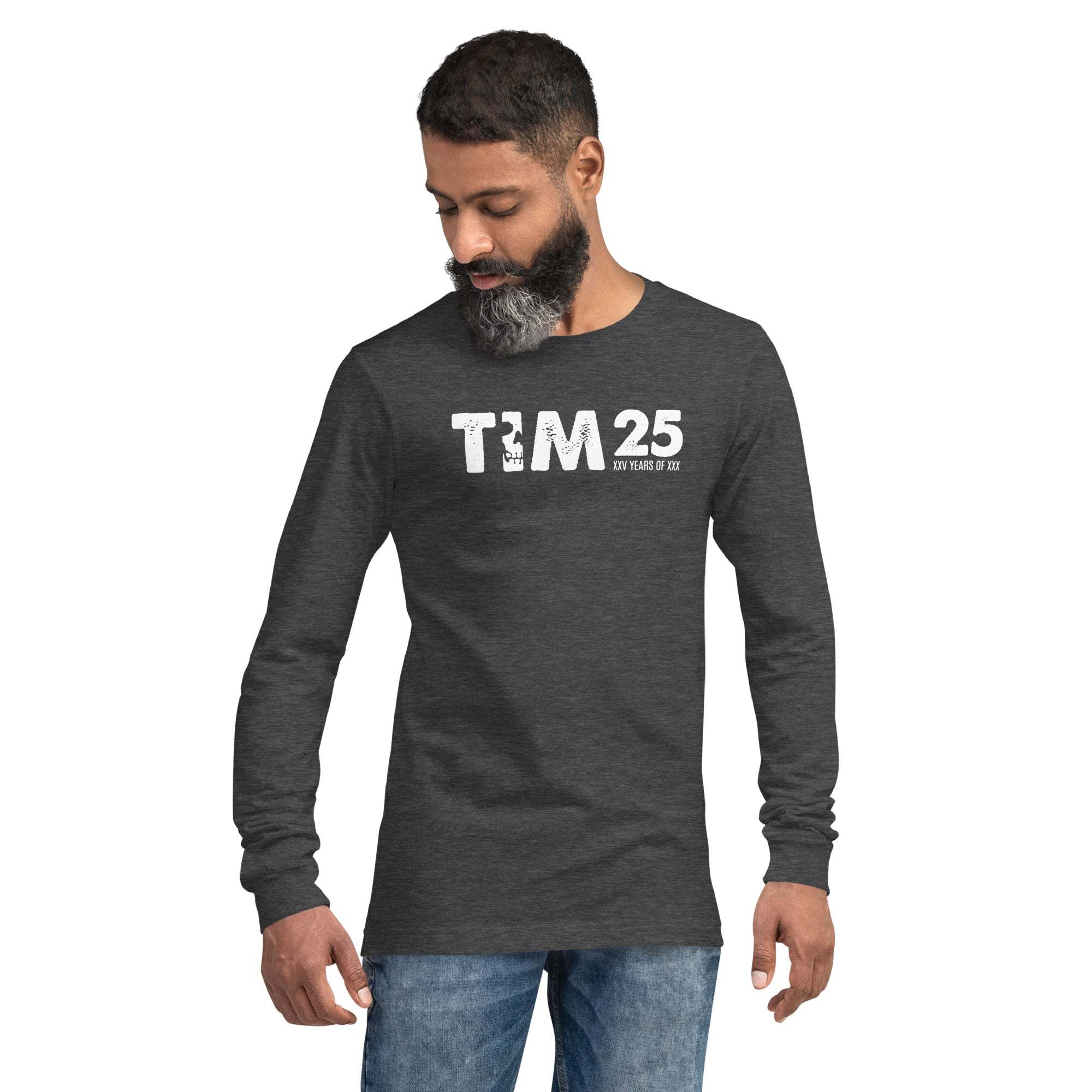 TIM 25th Anniversary Long Sleeve Tee in dark gray featuring milestone design for limited edition celebration.