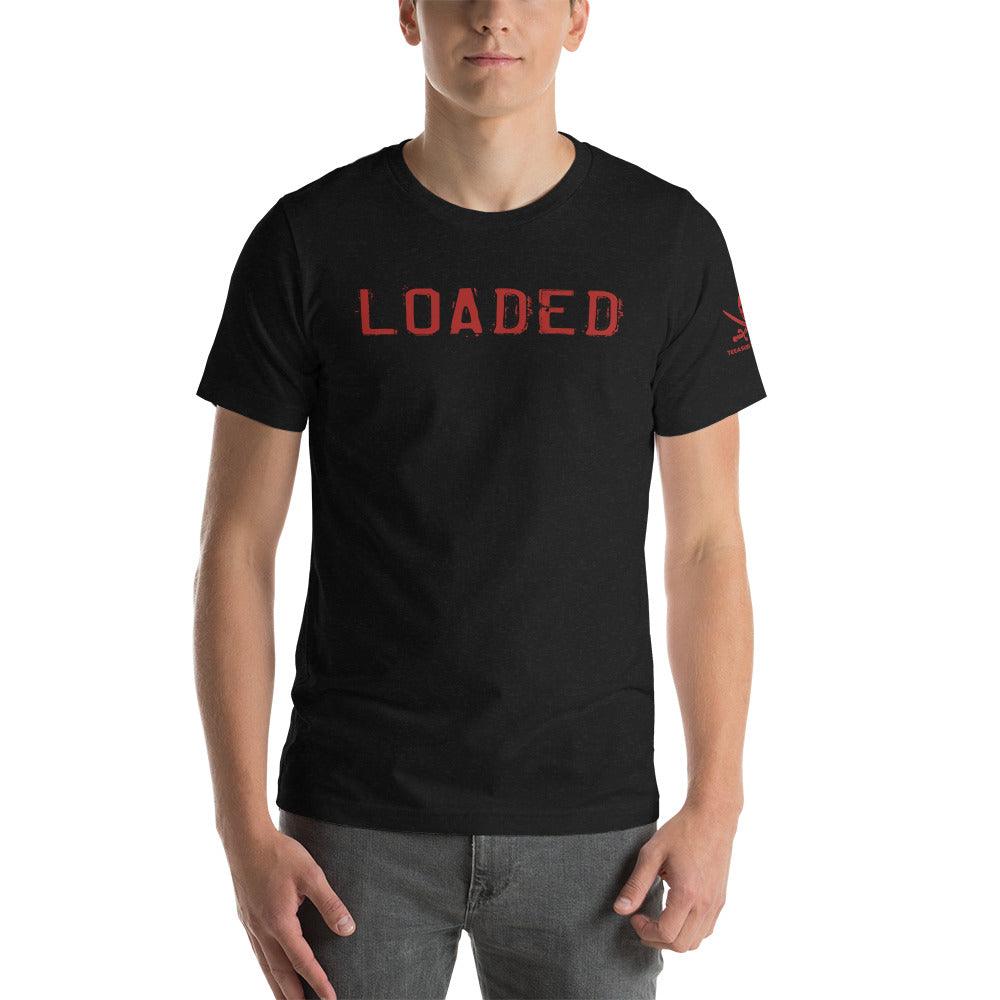 Loaded T-Shirt from TIM Collection, black with red logo, fashion-forward design.