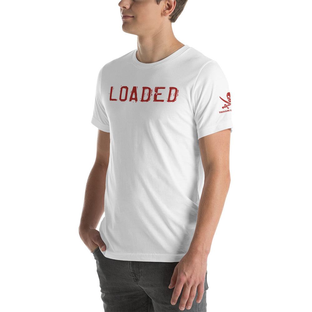 Loaded T-Shirt from TIM Collection featuring edgy style in white with red graphic text.