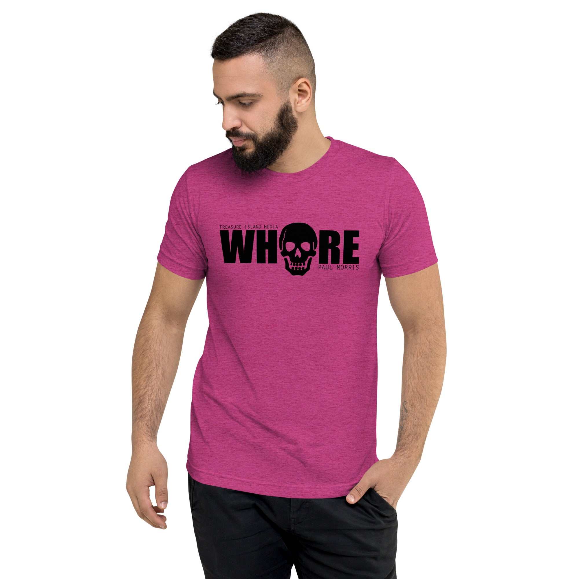 Edgy TIM Whore T-shirt with bold graphic print and relaxed fit.