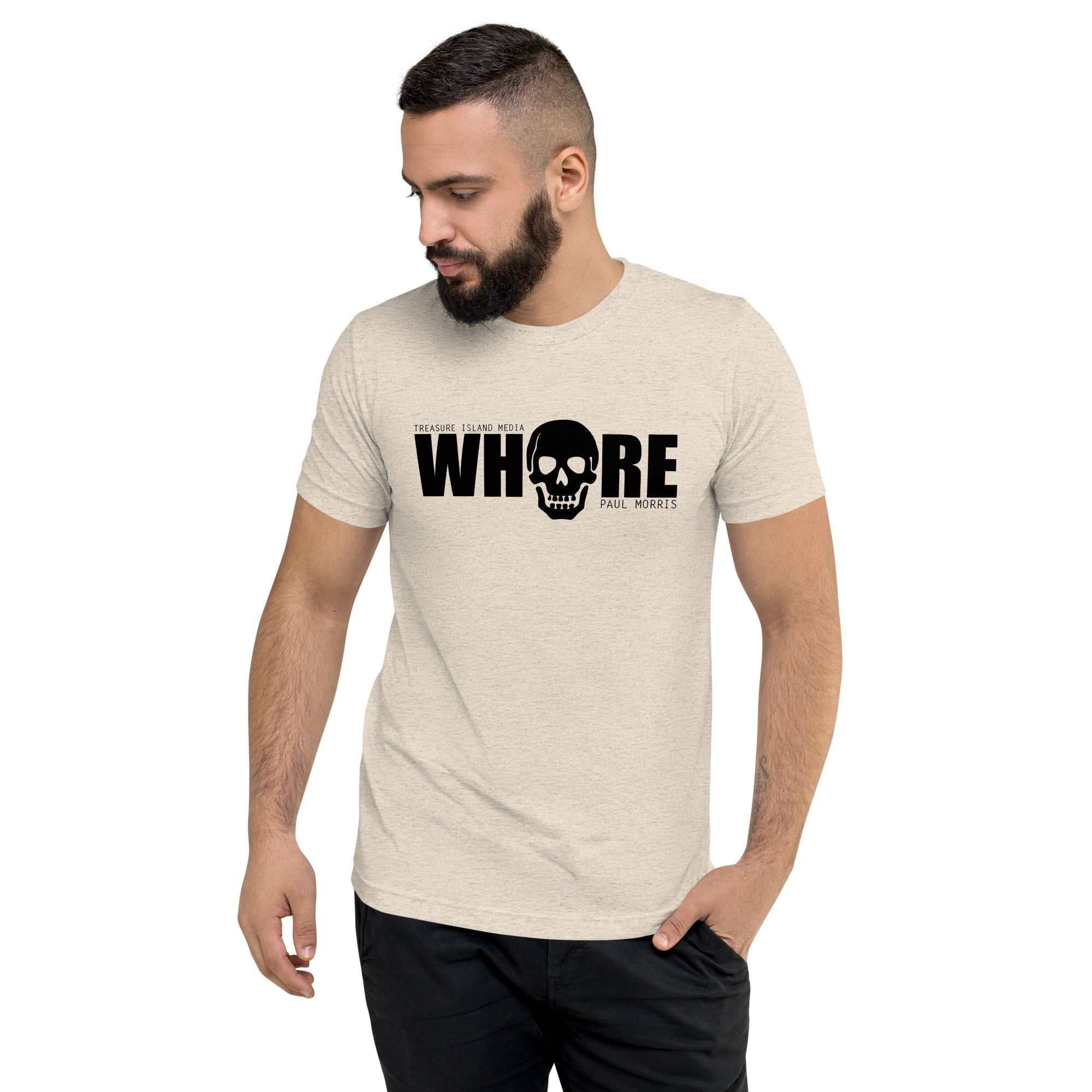 Edgy TIM Whore T-shirt with graphic print, relaxed fit, high-quality cotton.