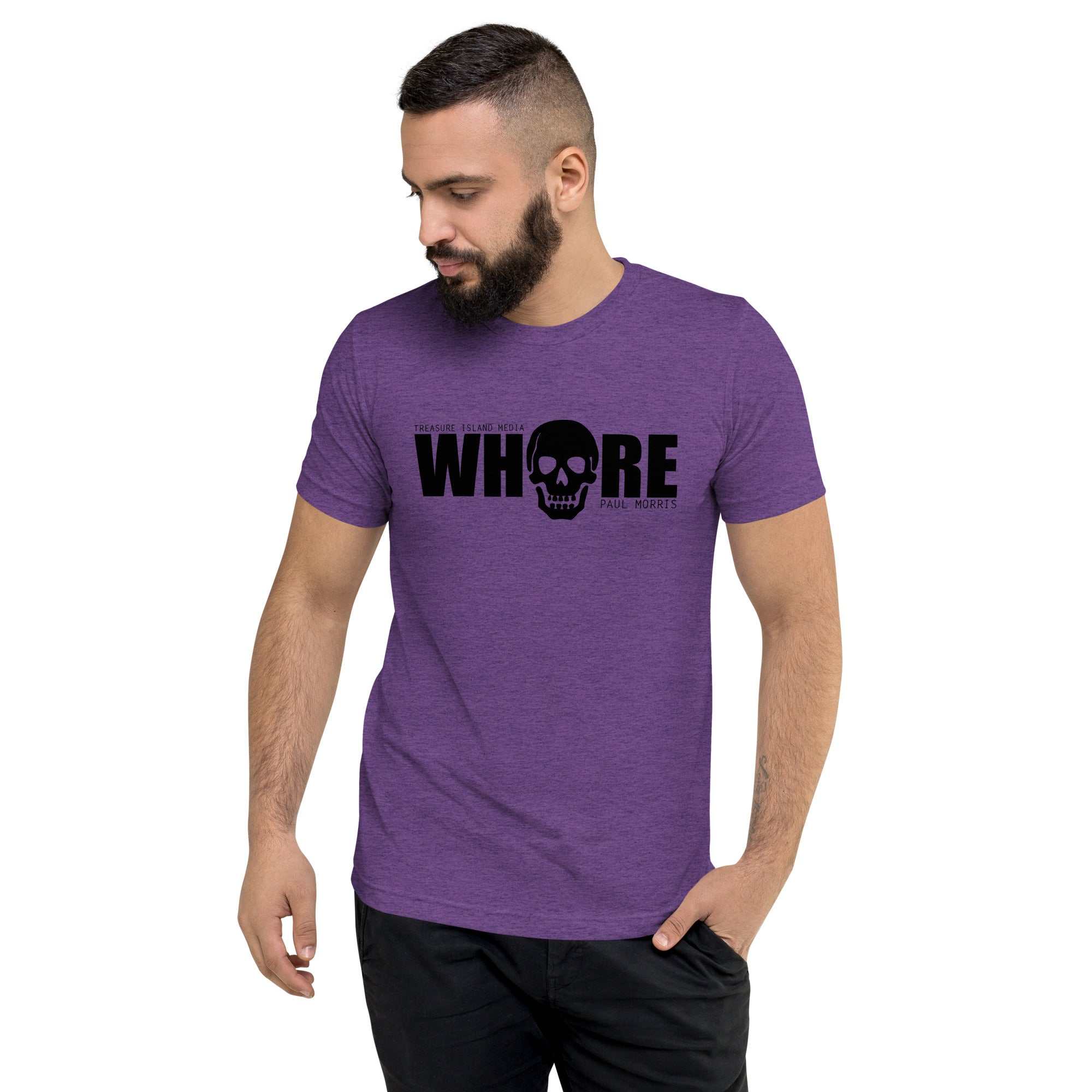 Purple TIM Whore T-shirt with bold graphic print and relaxed fit.