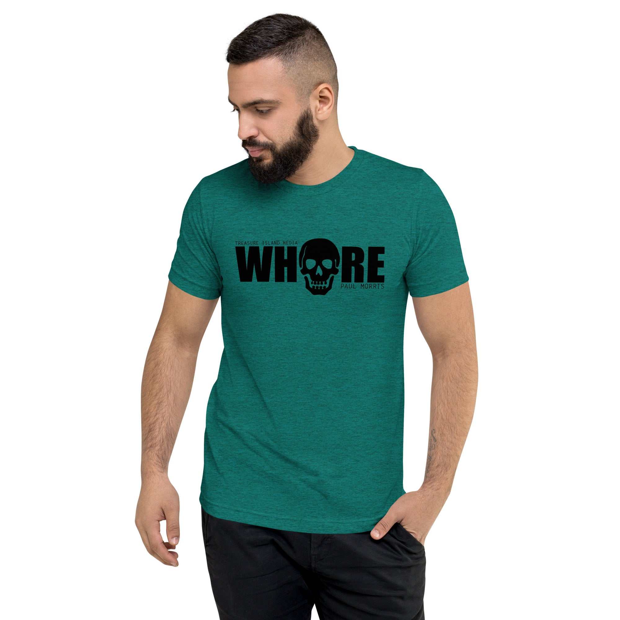 Edgy TIM Whore T-shirt with bold graphic print and relaxed fit.