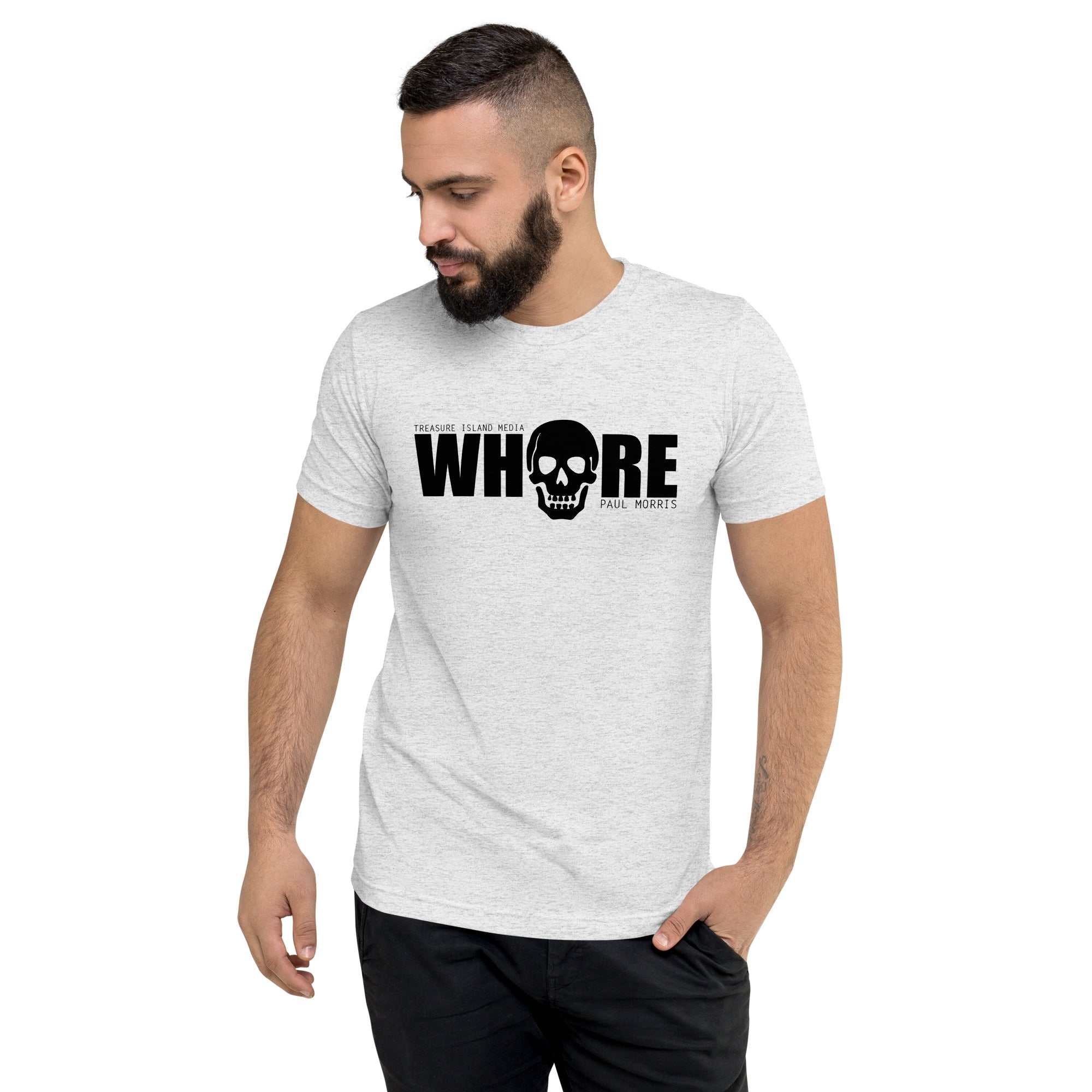 Edgy TIM Whore T-shirt with bold graphic print and relaxed fit.