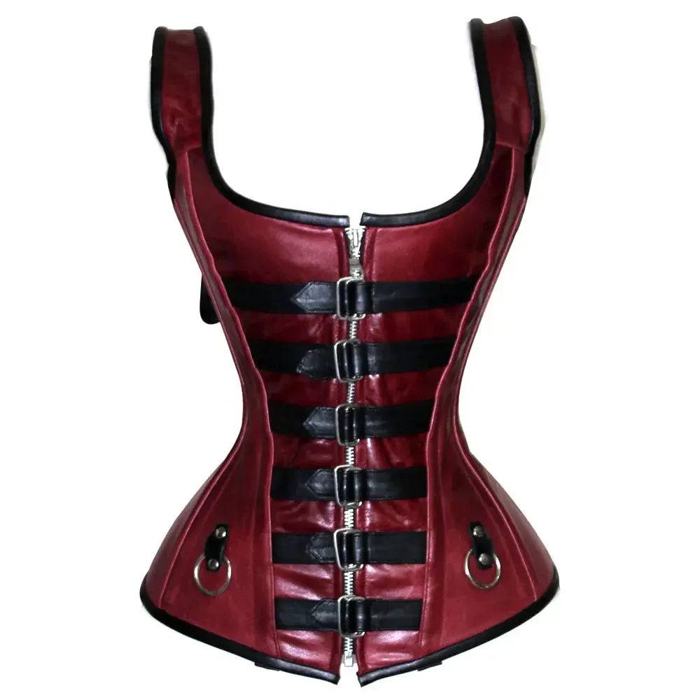 Genuine Real Sheep Leather & Stainless Steel Spiral Bones Over Bust Corset