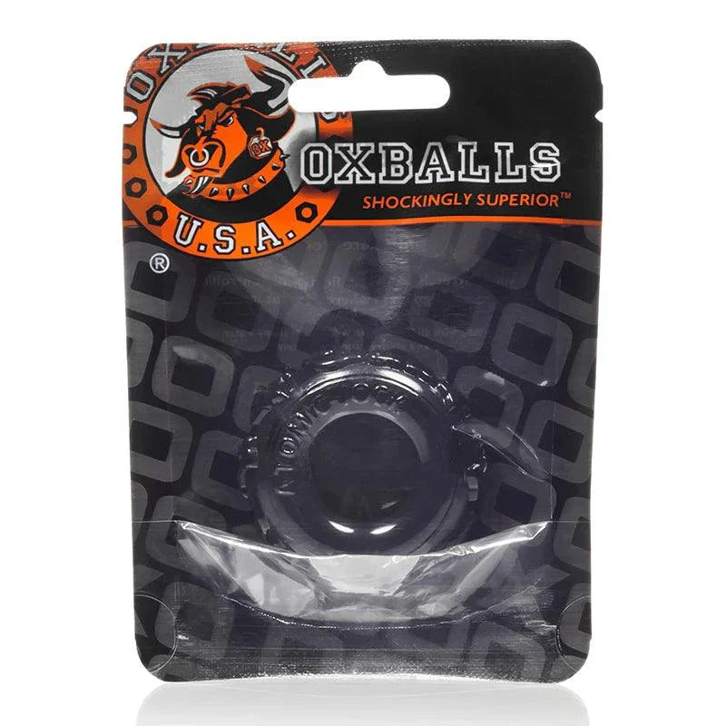 OxBalls Jelly Bean black thick jelly TPR cockring in packaging